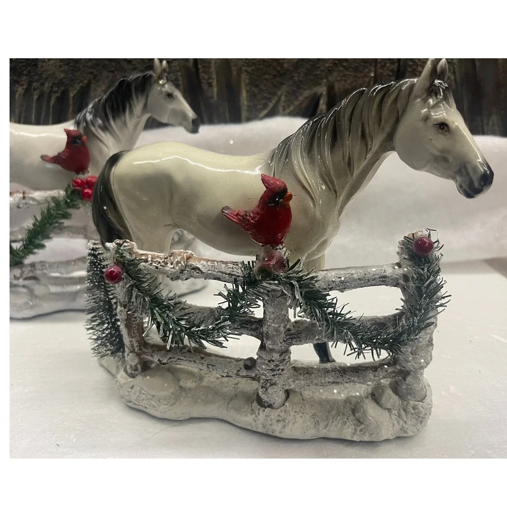 Collections Etc Majestic White Holiday Winter Horse Figurines Mantel Set of 2